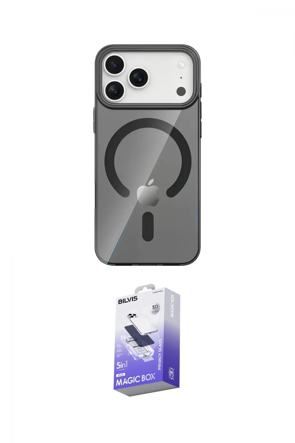 ieg™ iPhone 17 Pro Kılıf Pusula Form Özel Seri - Siyah Bilvis 5in1 5D Magic Hayalet Cam Ekran Koruyucu