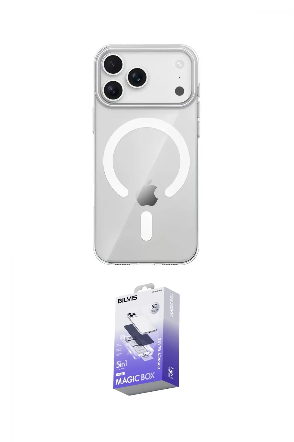 ieg™ iPhone 17 Pro Kılıf Pusula Form Özel Seri - Siyah Bilvis 5in1 5D Magic Hayalet Cam Ekran Koruyucu
