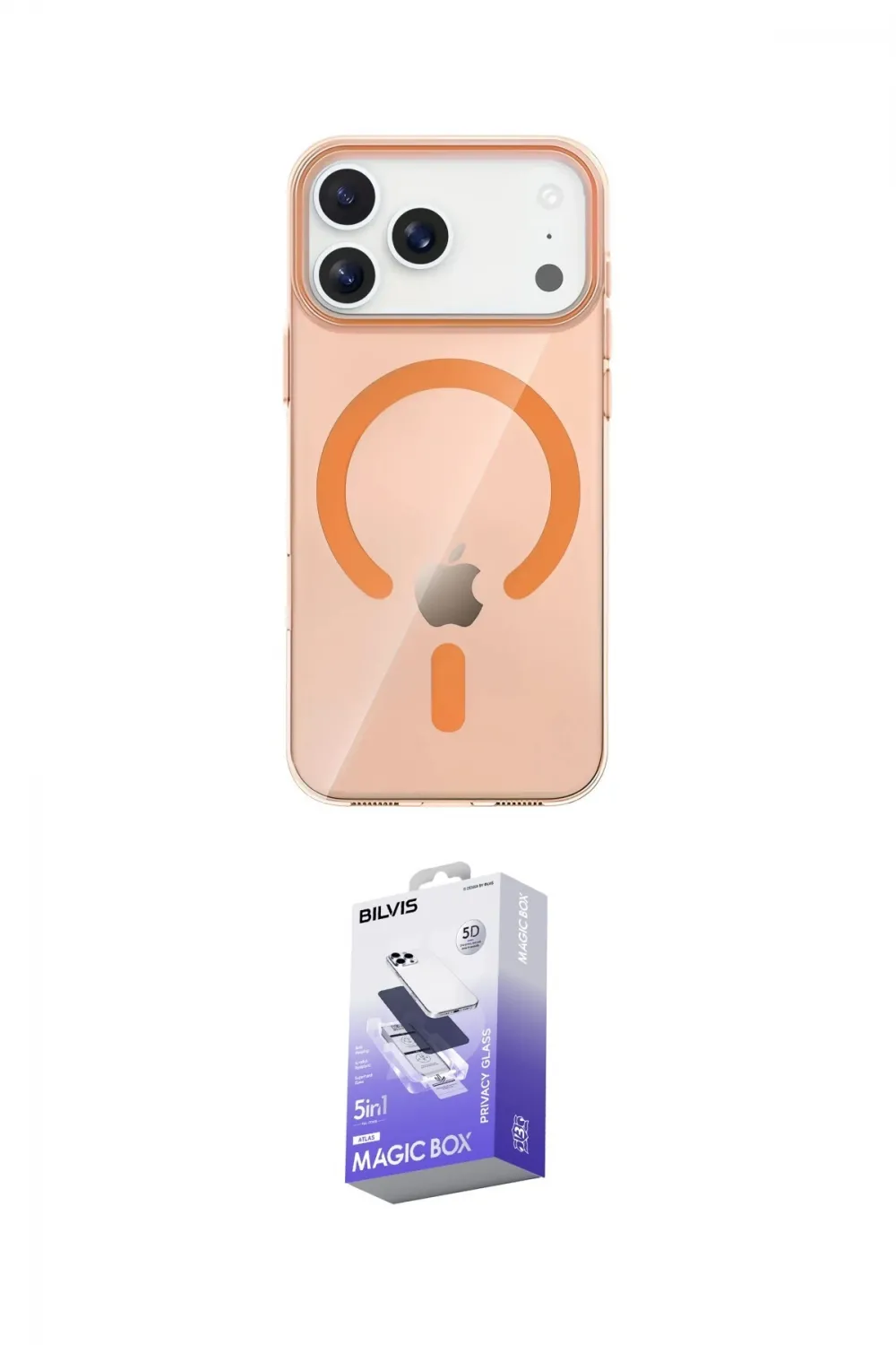 ieg™ iPhone 17 Pro Kılıf Pusula Form Özel Seri - Siyah Bilvis 5in1 5D Magic Hayalet Cam Ekran Koruyucu