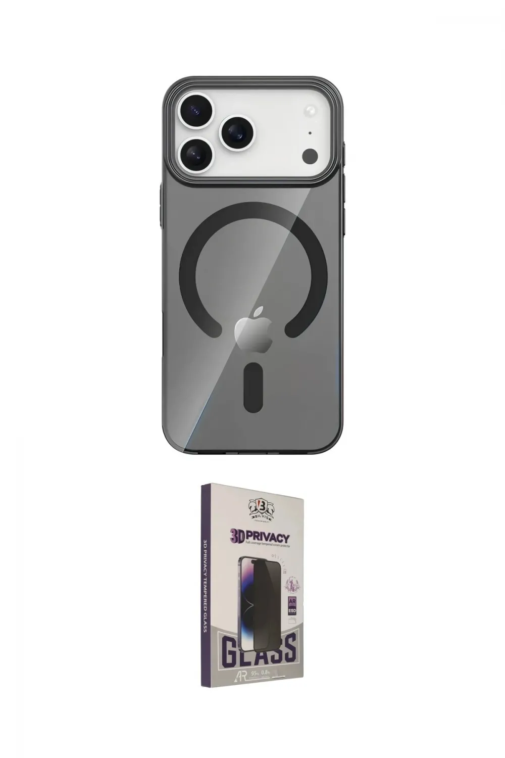 ieg™ iPhone 17 Pro Kılıf Pusula Form Özel Seri - Siyah Bilvis Hayalet Cam Ekran Koruyucu