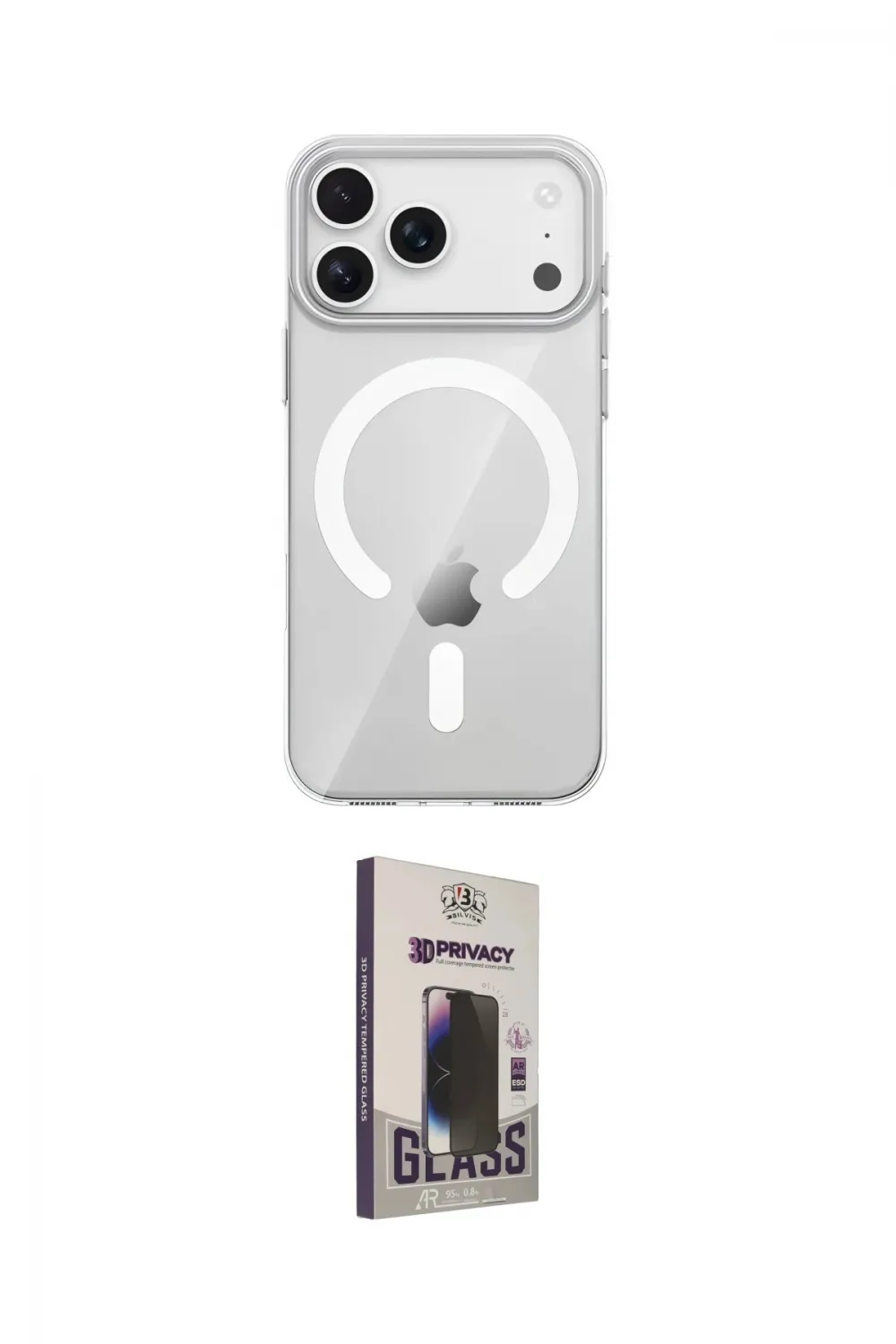 ieg™ iPhone 17 Pro Kılıf Pusula Form Özel Seri - Siyah Bilvis Hayalet Cam Ekran Koruyucu
