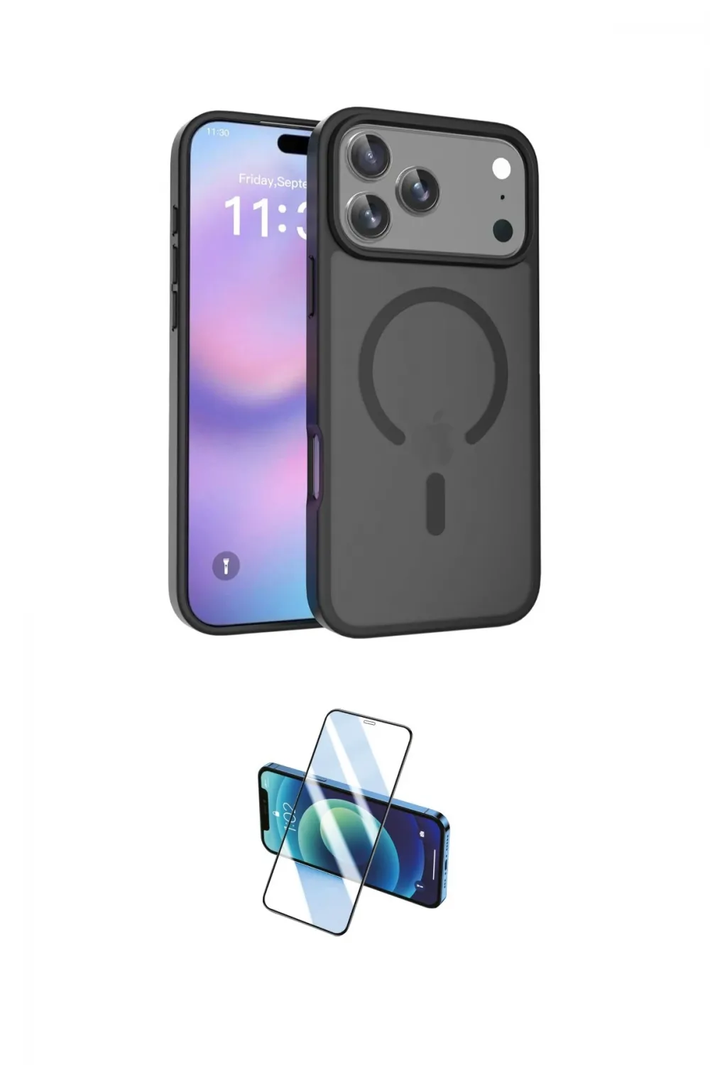 ieg™ iPhone 17 Pro Kılıf Siluet Minimal Prime - Siyah 3D Antistatik Cam Ekran Koruyucu
