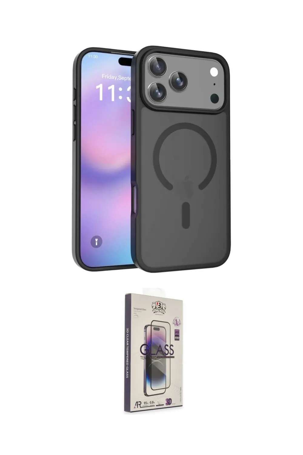 ieg™ iPhone 17 Pro Kılıf Siluet Minimal Prime - Siyah Bilvis 3D Cam Ekran Koruyucu