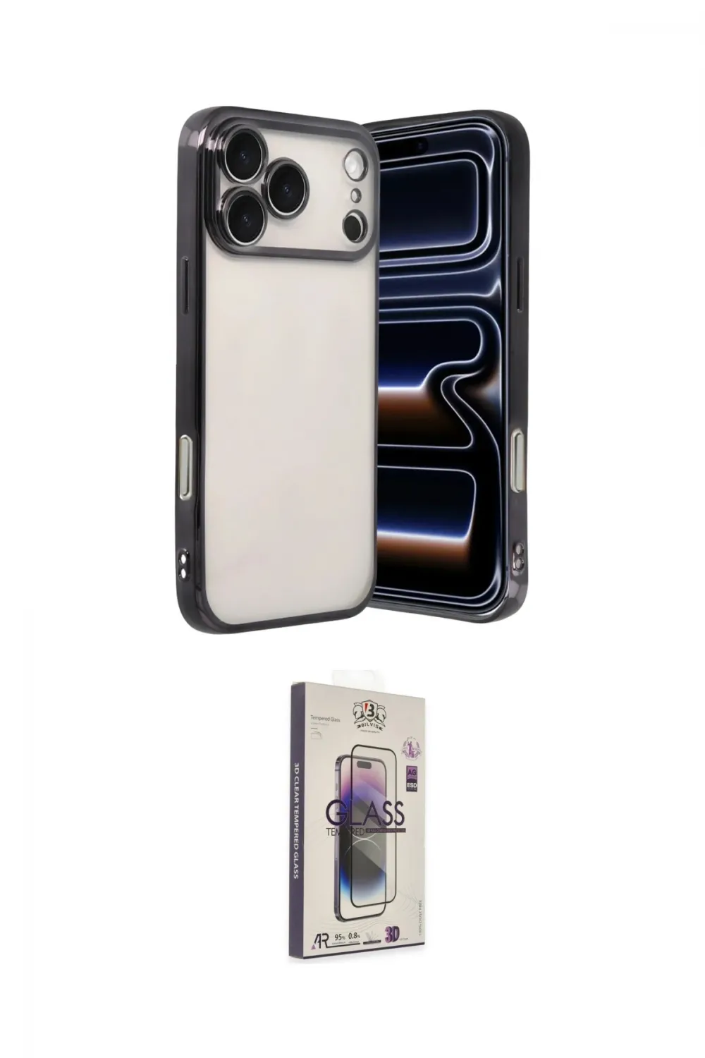ieg™ iPhone 17 Pro Kılıf Vadi Minimal - Siyah Bilvis 3D Cam Ekran Koruyucu