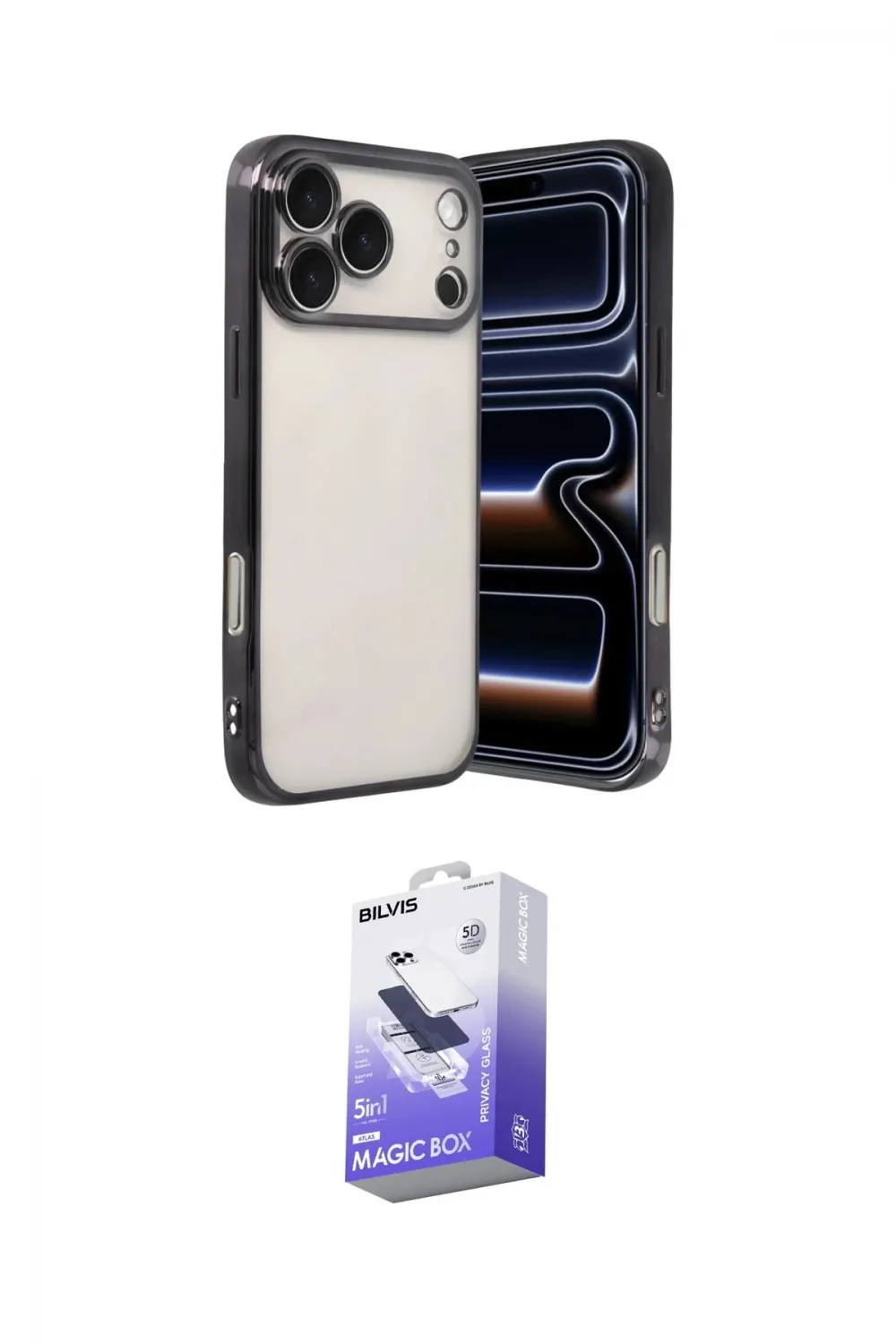 ieg™ iPhone 17 Pro Kılıf Vadi Minimal - Siyah Bilvis 5in1 5D Magic Hayalet Cam Ekran Koruyucu