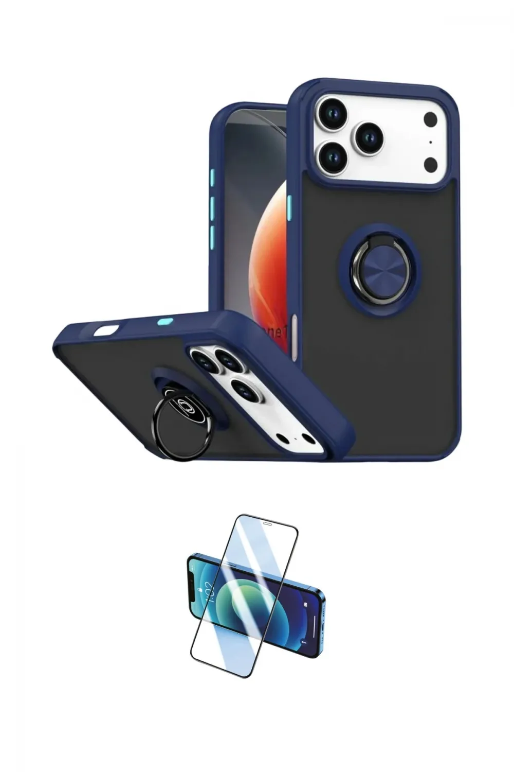ieg™ iPhone 17 Pro Kılıf Yörünge Çizgi - Siyah 3D Antistatik Cam Ekran Koruyucu