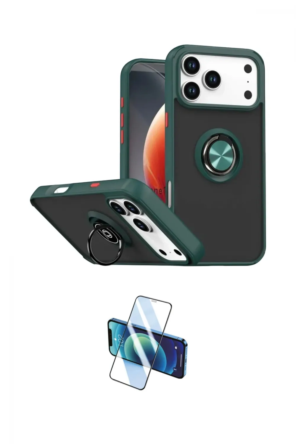 ieg™ iPhone 17 Pro Kılıf Yörünge Çizgi - Siyah 3D Antistatik Cam Ekran Koruyucu