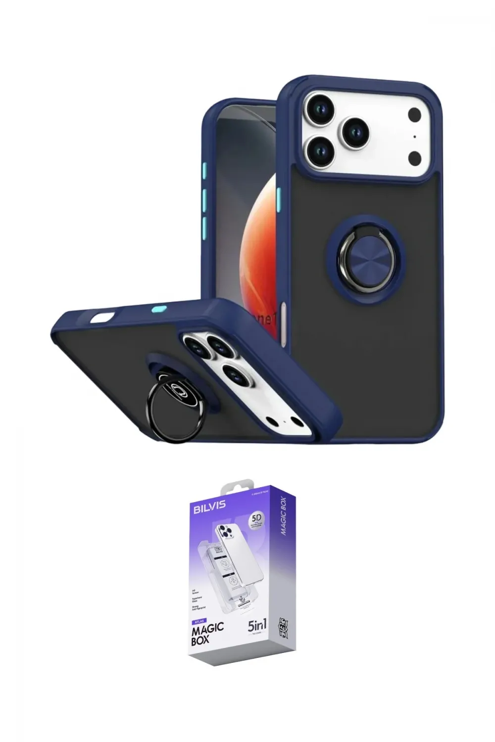 ieg™ iPhone 17 Pro Kılıf Yörünge Çizgi - Siyah Bilvis 5in1 3D Magic Cam Ekran Koruyucu