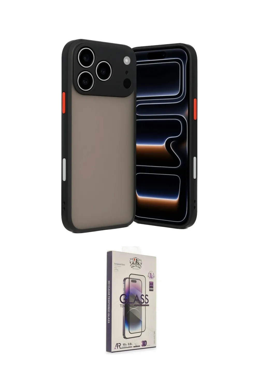 ieg™ iPhone 17 Pro Max Kılıf Ahenk Çizgi Serisi - Siyah Bilvis 3D Cam Ekran Koruyucu