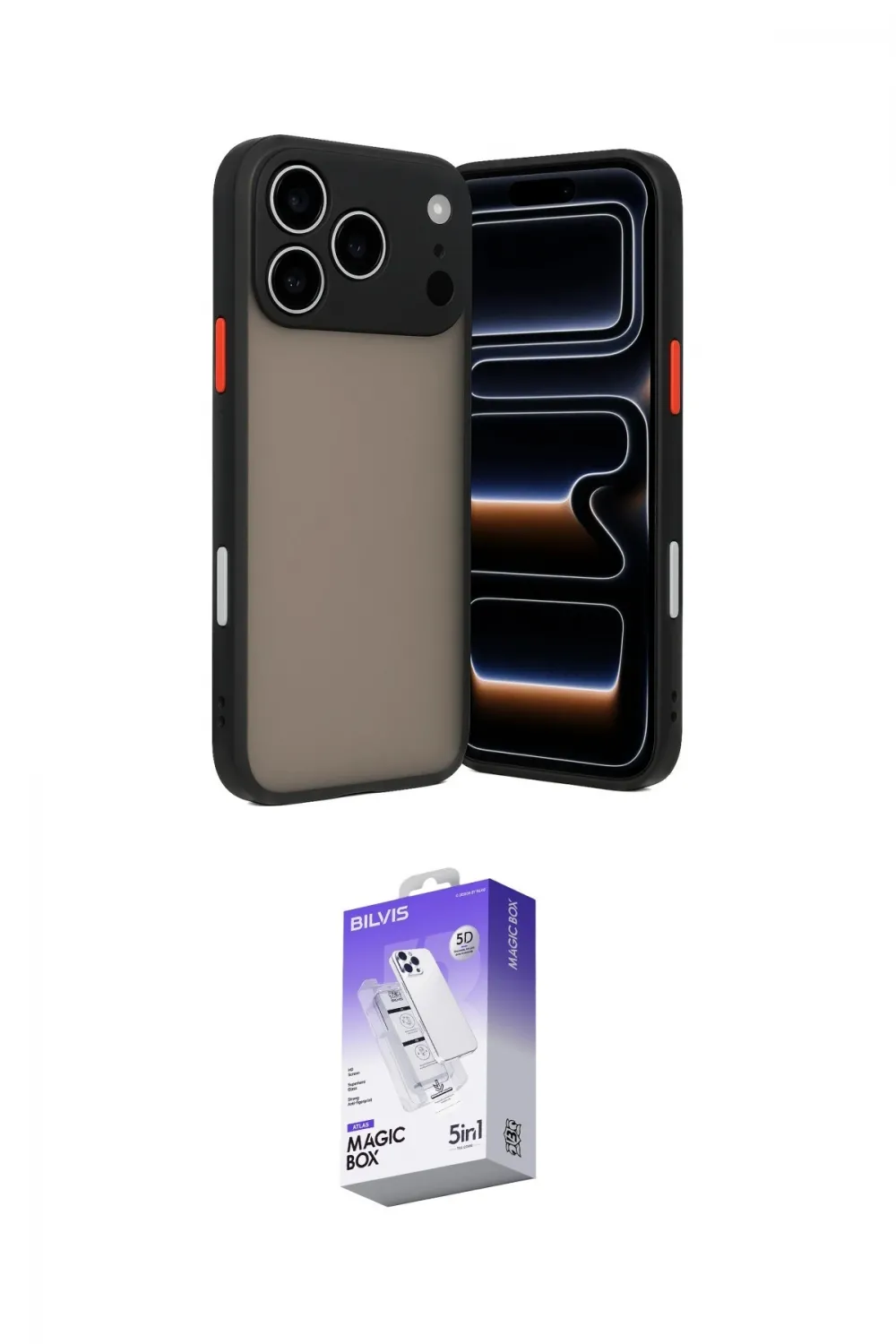 ieg™ iPhone 17 Pro Max Kılıf Ahenk Çizgi Serisi - Siyah Bilvis 5in1 3D Magic Cam Ekran Koruyucu