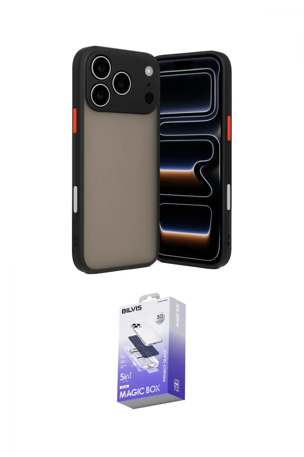 ieg™ iPhone 17 Pro Max Kılıf Ahenk Çizgi Serisi - Siyah Bilvis 5in1 5D Magic Hayalet Cam Ekran Koruyucu