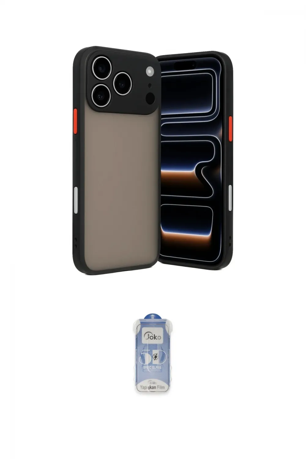 ieg™ iPhone 17 Pro Max Kılıf Ahenk Çizgi Serisi - Siyah Joko Magic 5D Cam