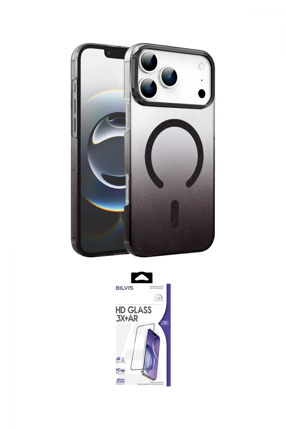 ieg™ iPhone 17 Pro Max Kılıf Ahenk Doku Özel Seri - Siyah Bilvis 3X AR HD Cam Ekran Koruyucu