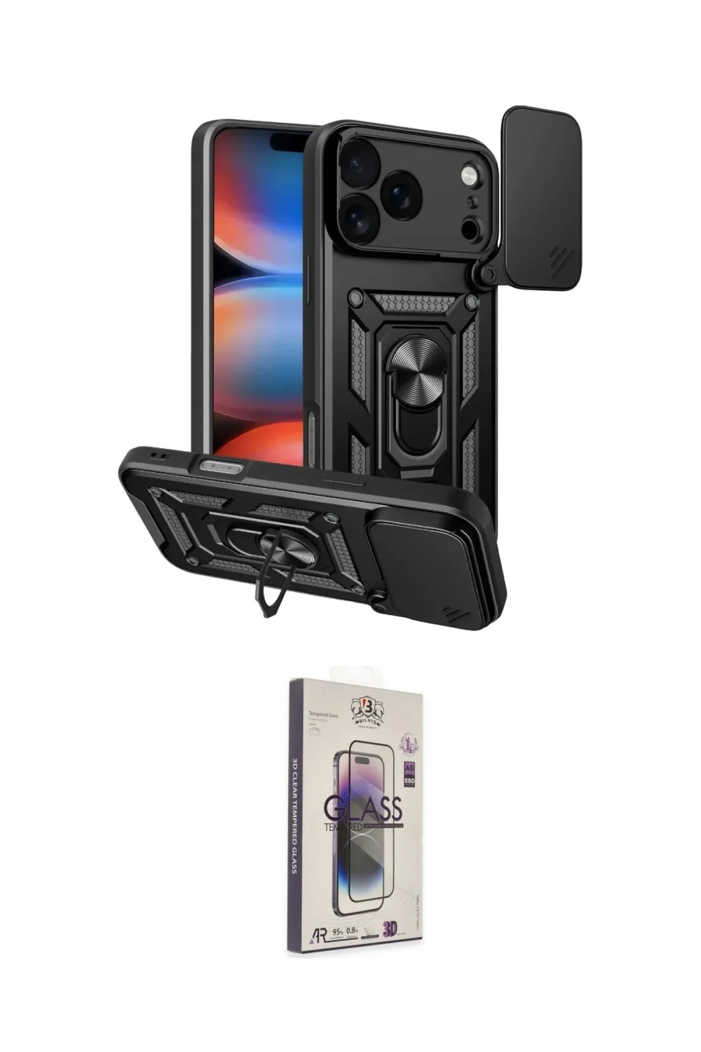 ieg™ iPhone 17 Pro Max Kılıf Ahenk Klasik - Siyah Bilvis 3D Cam Ekran Koruyucu