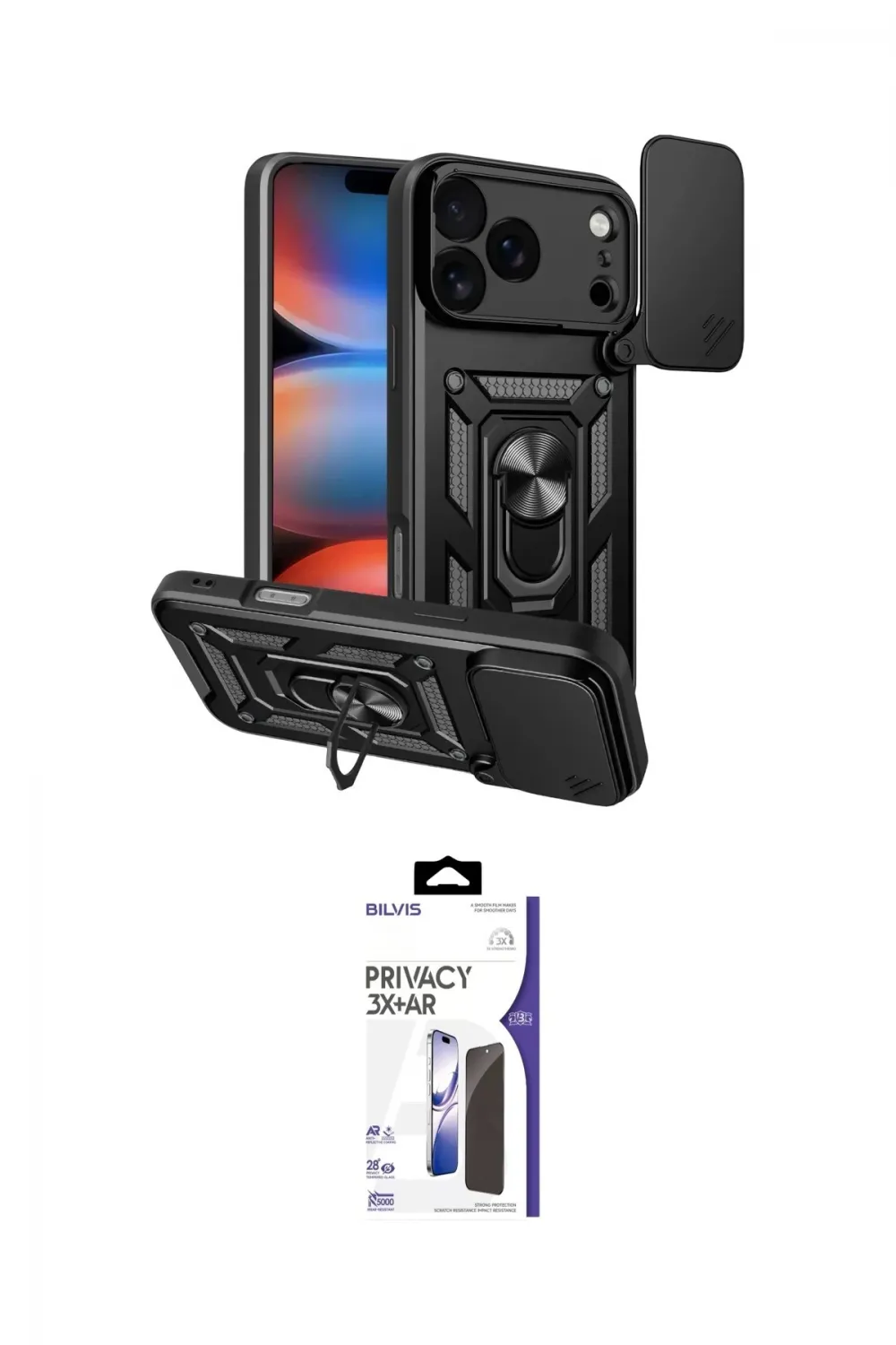 ieg™ iPhone 17 Pro Max Kılıf Ahenk Klasik - Siyah Bilvis 3X AR Hayalet Cam Ekran Koruyucu