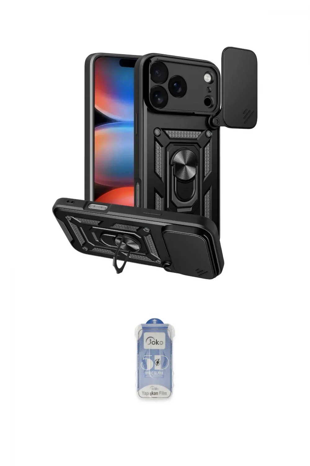 ieg™ iPhone 17 Pro Max Kılıf Ahenk Klasik - Siyah Joko Magic 5D Cam