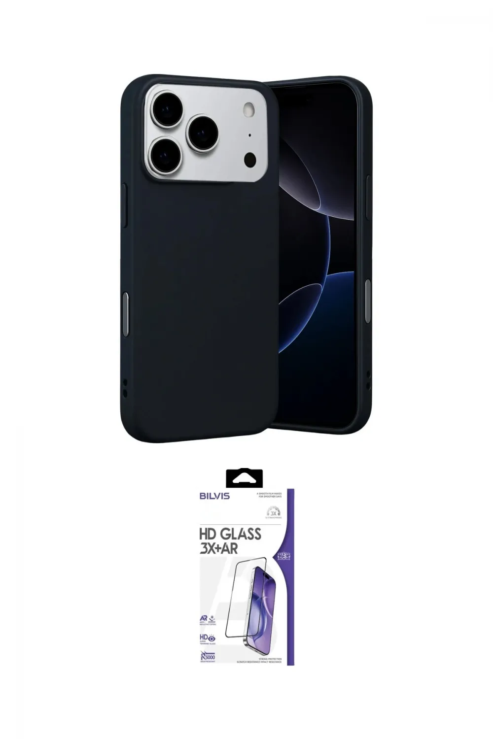 ieg™ iPhone 17 Pro Max Kılıf Ahenk Serisi - Siyah Bilvis 3X AR HD Cam Ekran Koruyucu