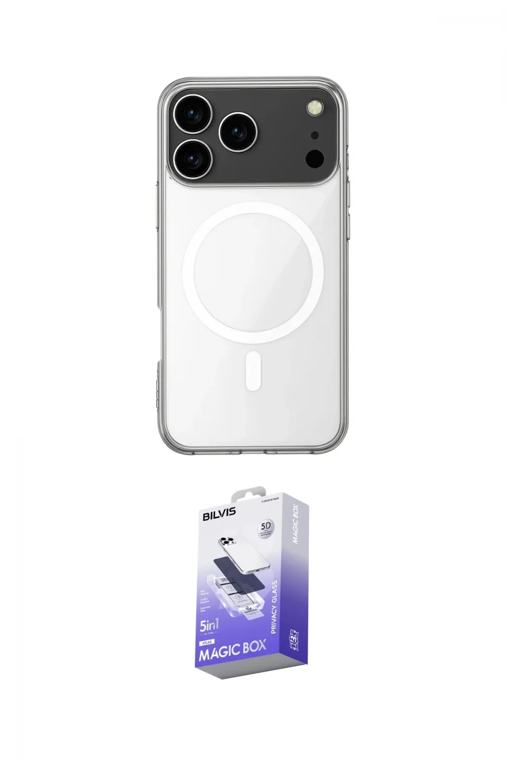 ieg™ iPhone 17 Pro Max Kılıf Ahenk Yansıma Prime - Siyah Bilvis 5in1 5D Magic Hayalet Cam Ekran Koruyucu