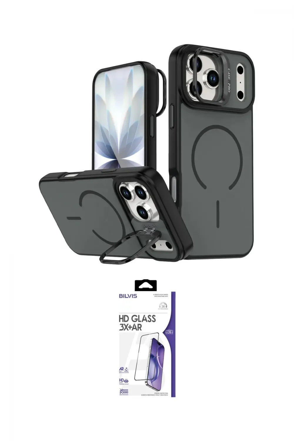 ieg™ iPhone 17 Pro Max Kılıf Çekirdek Klasik - Siyah Bilvis 3X AR HD Cam Ekran Koruyucu