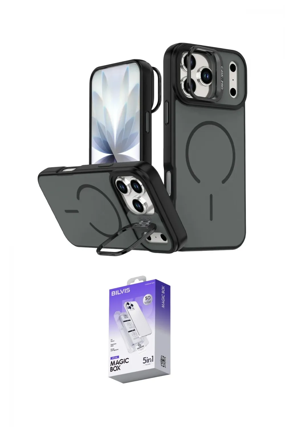 ieg™ iPhone 17 Pro Max Kılıf Çekirdek Klasik - Siyah Bilvis 5in1 3D Magic Cam Ekran Koruyucu