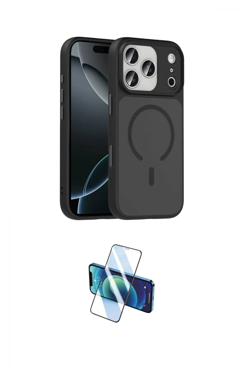 ieg™ iPhone 17 Pro Max Kılıf Doruk Form Serisi - Siyah 3D Antistatik Seramik Nano Ekran Koruyucu