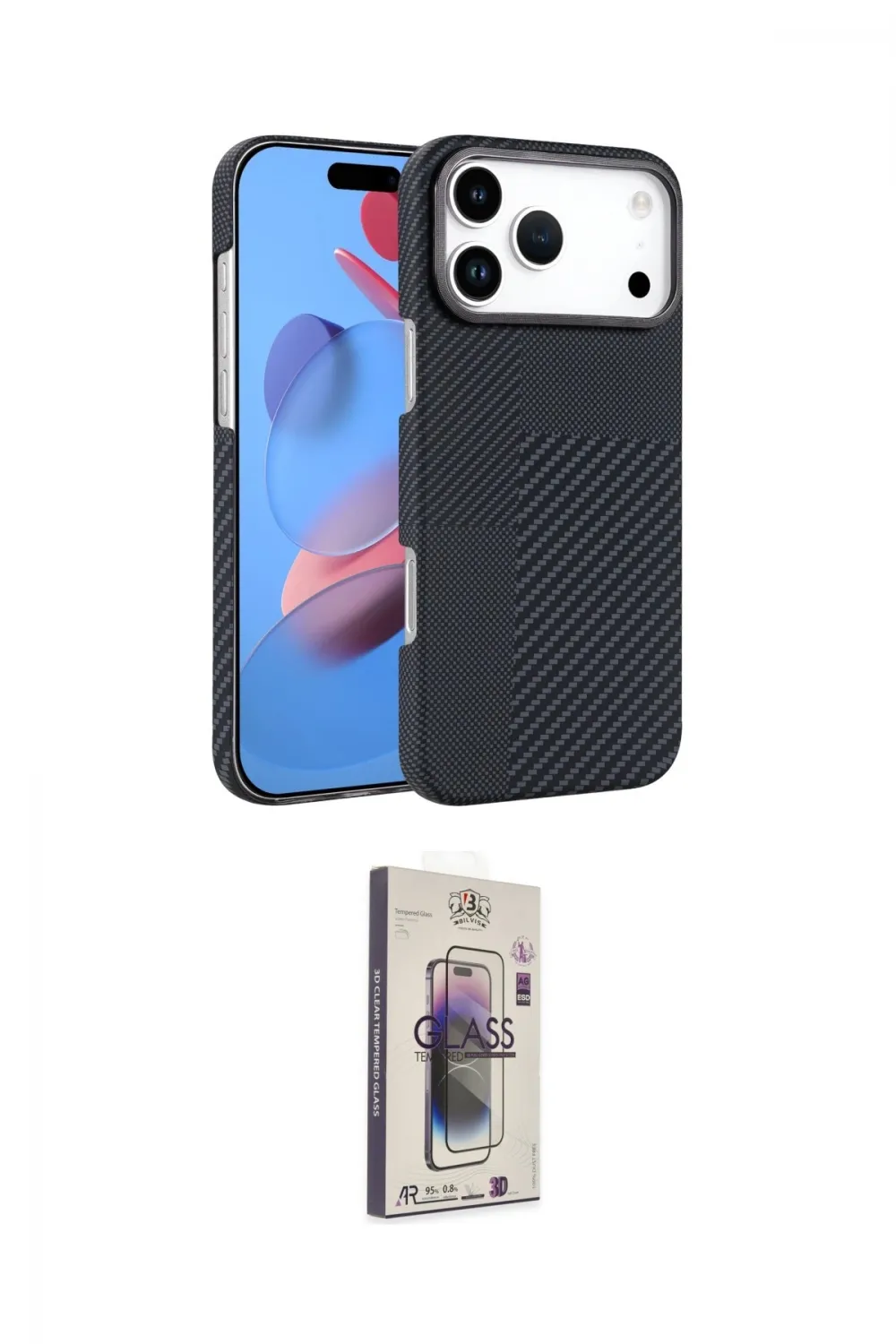 ieg™ iPhone 17 Pro Max Kılıf Doruk Serisi - Siyah Bilvis 3D Cam Ekran Koruyucu