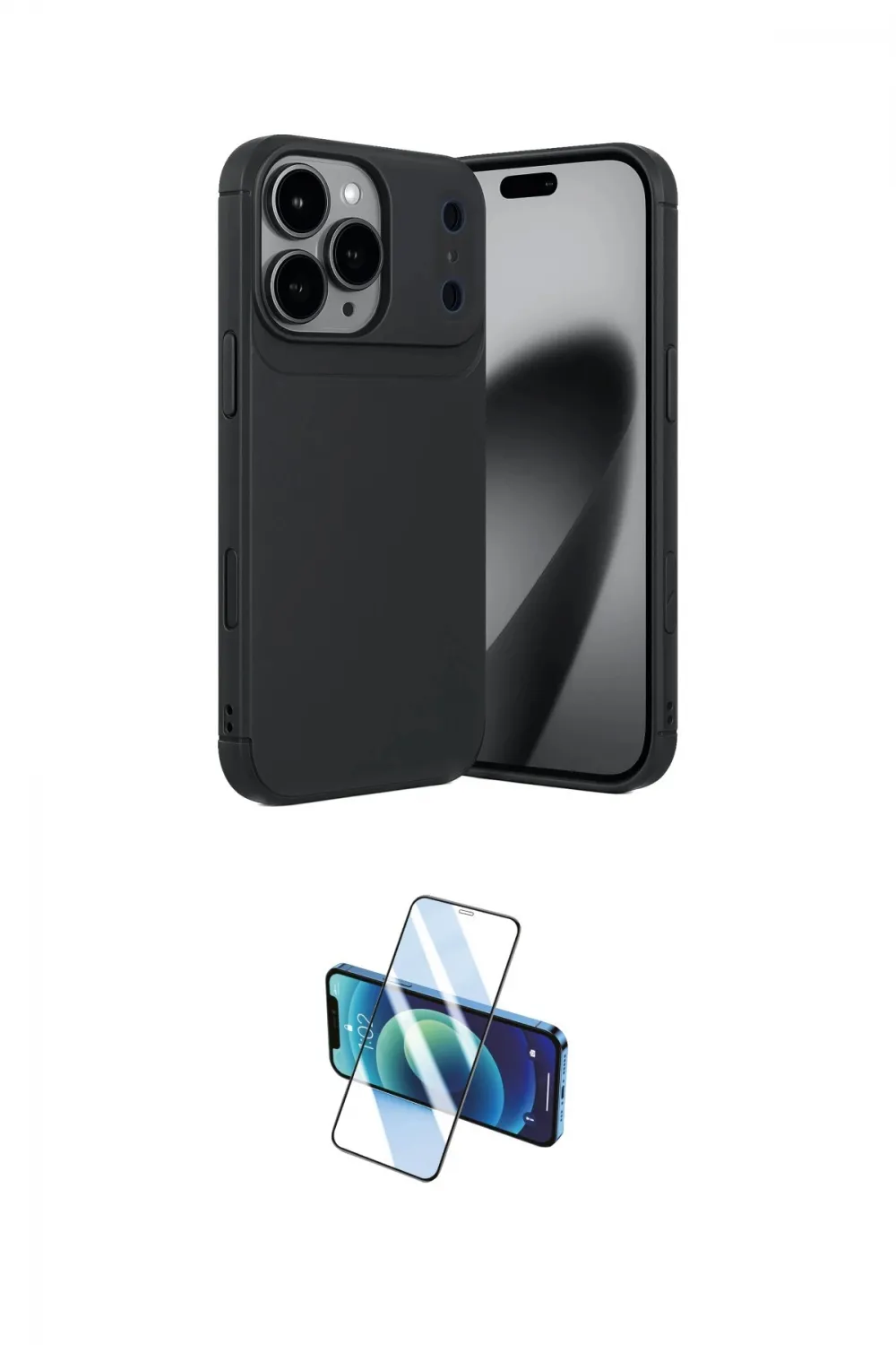 ieg™ iPhone 17 Pro Max Kılıf Eksen Form Prime - Siyah 3D Antistatik Cam Ekran Koruyucu