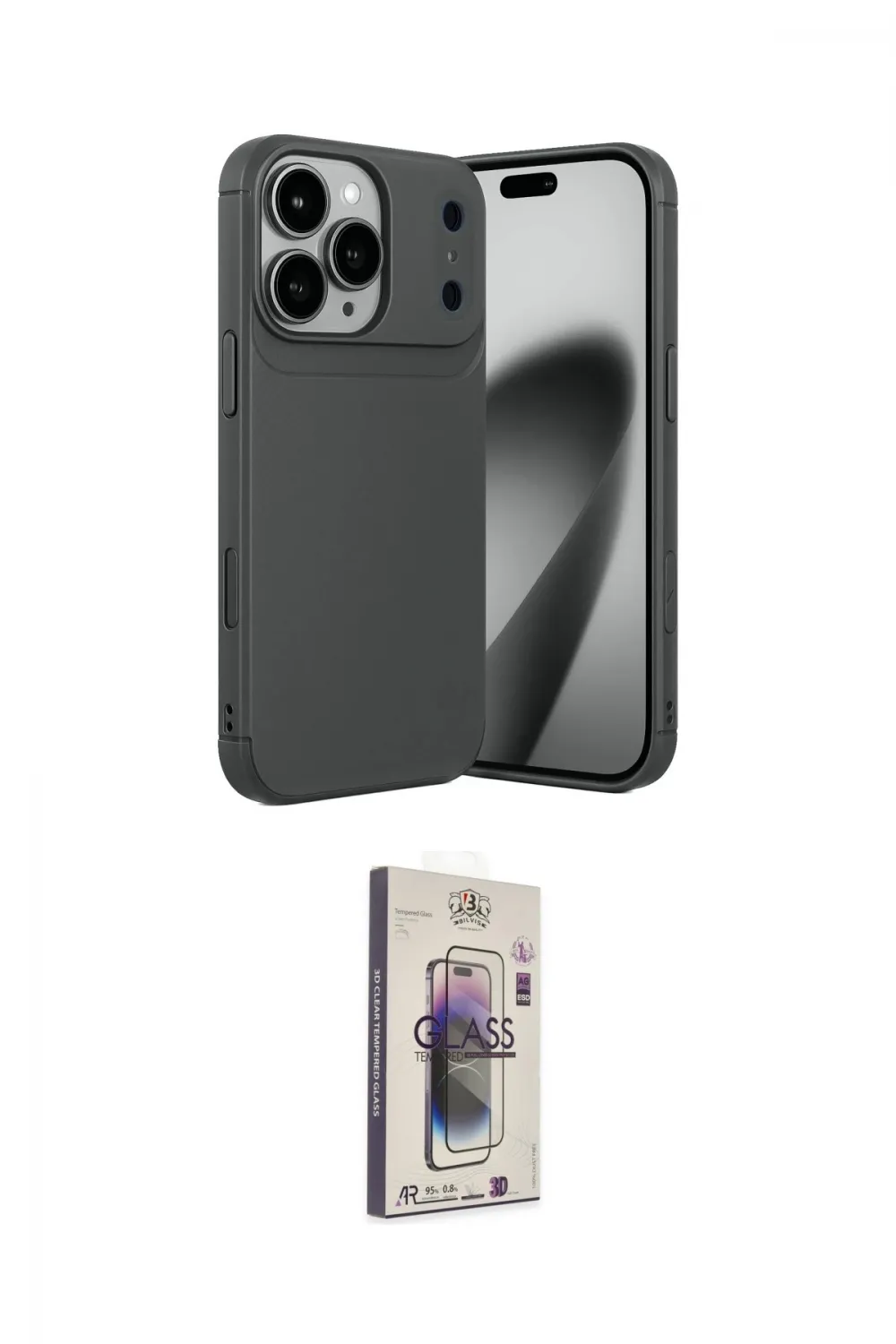 ieg™ iPhone 17 Pro Max Kılıf Eksen Form Prime - Siyah Bilvis 3D Cam Ekran Koruyucu
