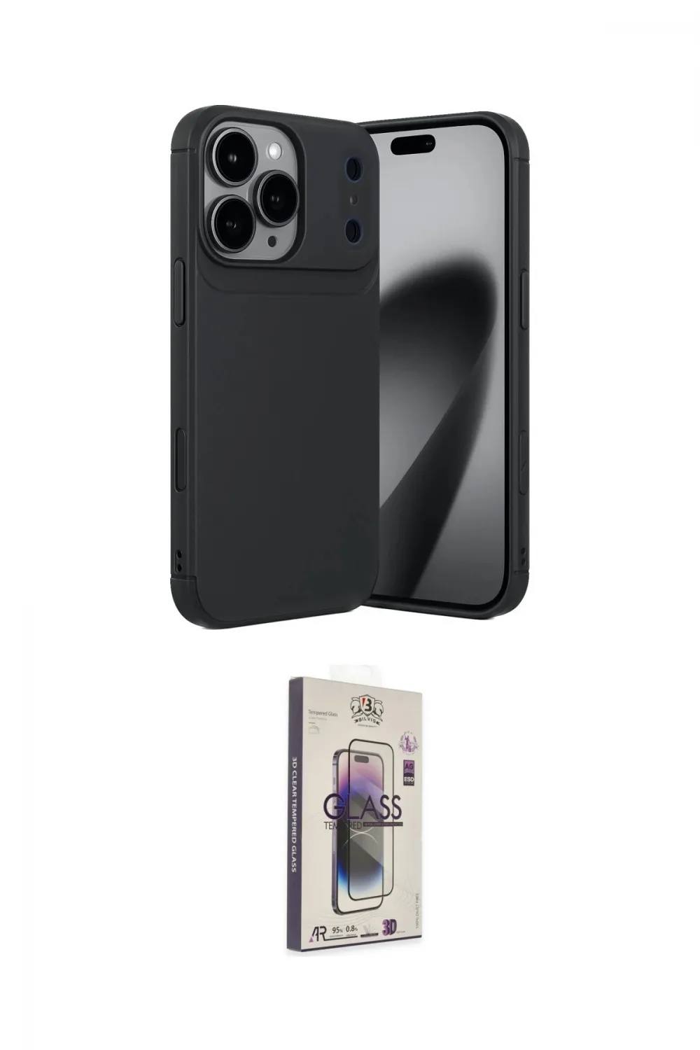 ieg™ iPhone 17 Pro Max Kılıf Eksen Form Prime - Siyah Bilvis 3D Cam Ekran Koruyucu