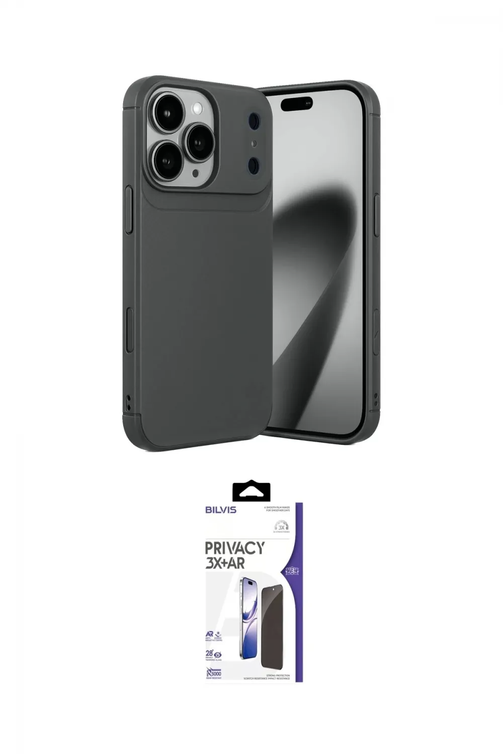 ieg™ iPhone 17 Pro Max Kılıf Eksen Form Prime - Siyah Bilvis 3X AR Hayalet Cam Ekran Koruyucu