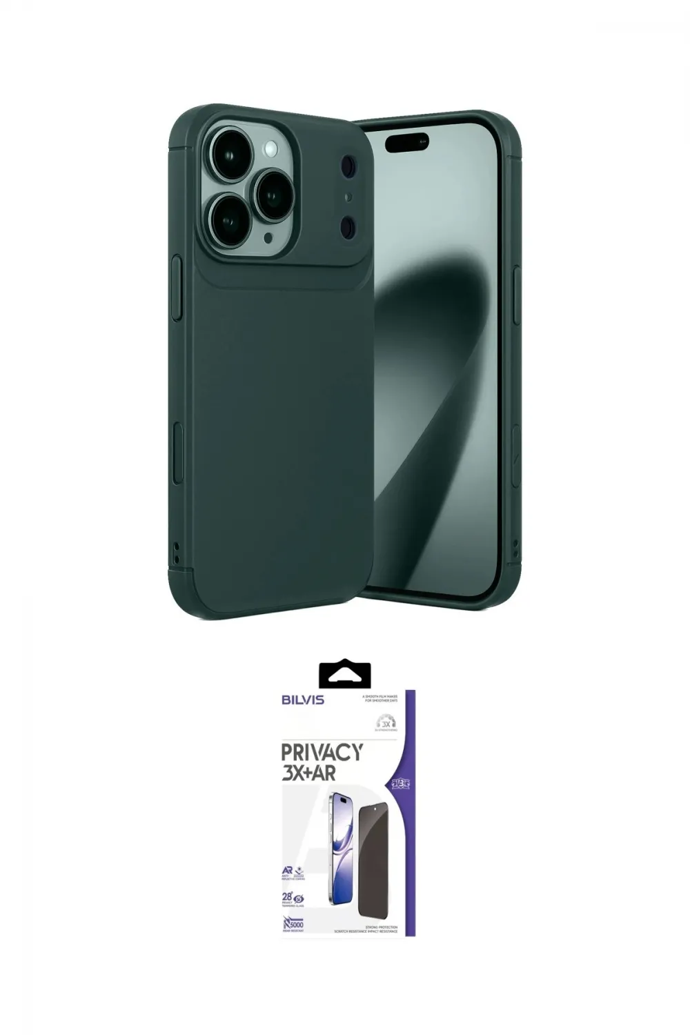 ieg™ iPhone 17 Pro Max Kılıf Eksen Form Prime - Siyah Bilvis 3X AR Hayalet Cam Ekran Koruyucu