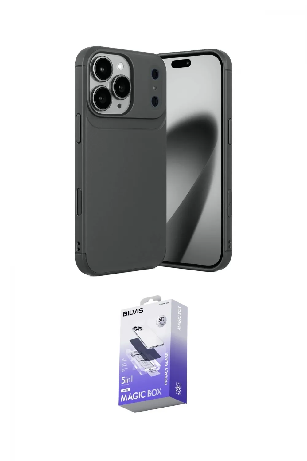 ieg™ iPhone 17 Pro Max Kılıf Eksen Form Prime - Siyah Bilvis 5in1 5D Magic Hayalet Cam Ekran Koruyucu