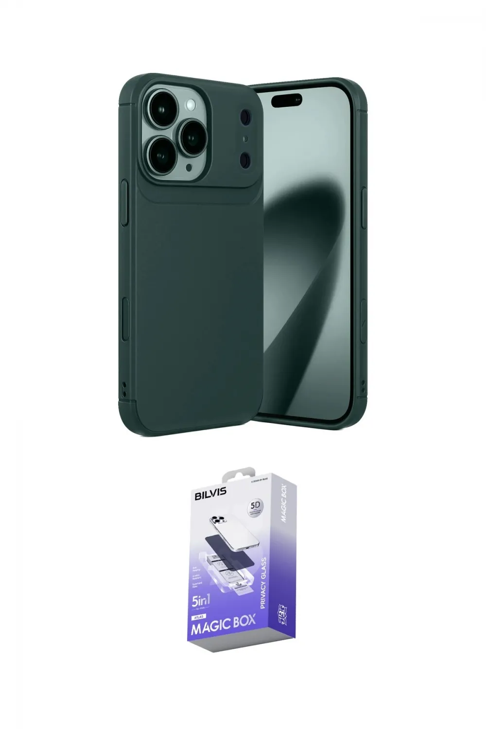 ieg™ iPhone 17 Pro Max Kılıf Eksen Form Prime - Siyah Bilvis 5in1 5D Magic Hayalet Cam Ekran Koruyucu