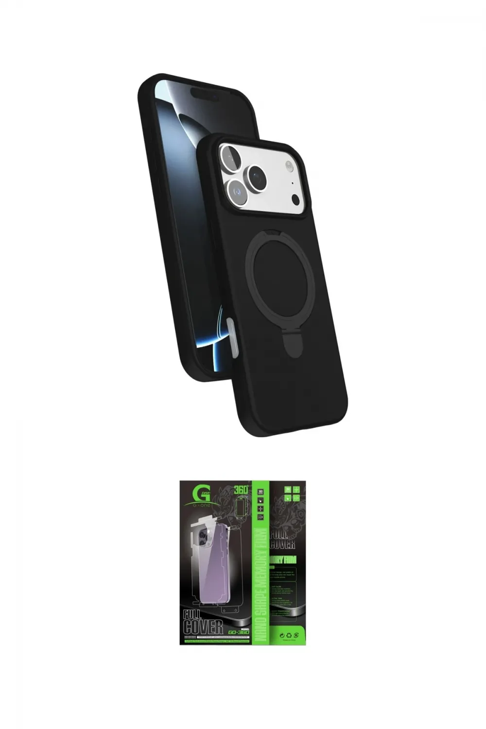 ieg™ iPhone 17 Pro Max Kılıf İz Işık Koleksiyonu - Siyah 360 Mat Full Body Arka Koruyucu