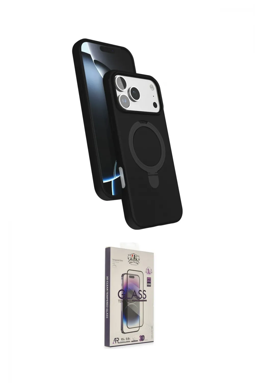 ieg™ iPhone 17 Pro Max Kılıf İz Işık Koleksiyonu - Siyah Bilvis 3D Cam Ekran Koruyucu