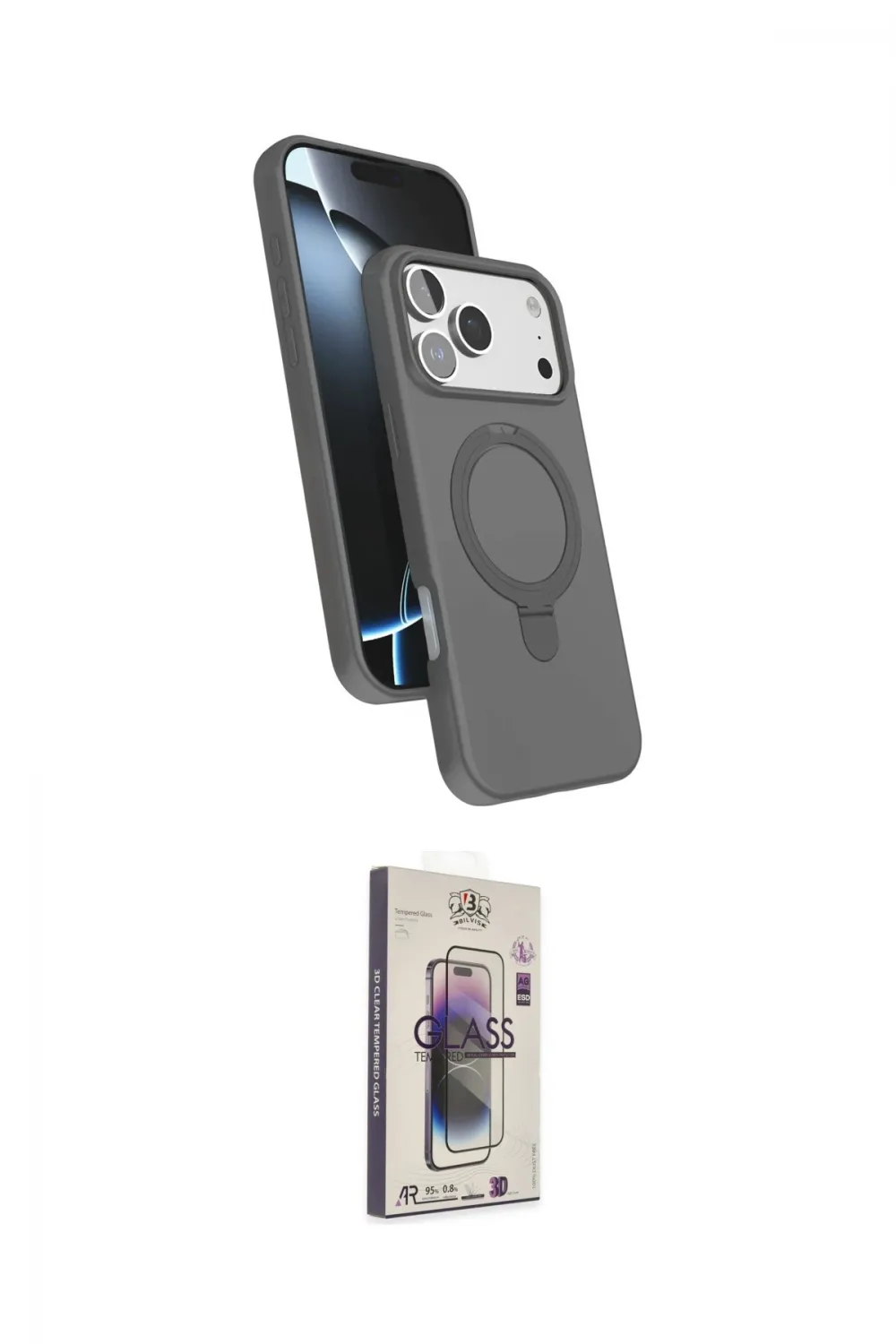 ieg™ iPhone 17 Pro Max Kılıf İz Işık Koleksiyonu - Siyah Bilvis 3D Cam Ekran Koruyucu