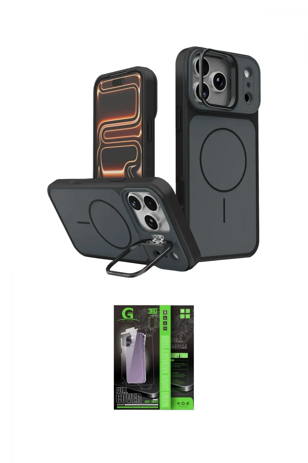 ieg™ iPhone 17 Pro Max Kılıf İz Modern Prime - Siyah 360 Mat Full Body Arka Koruyucu