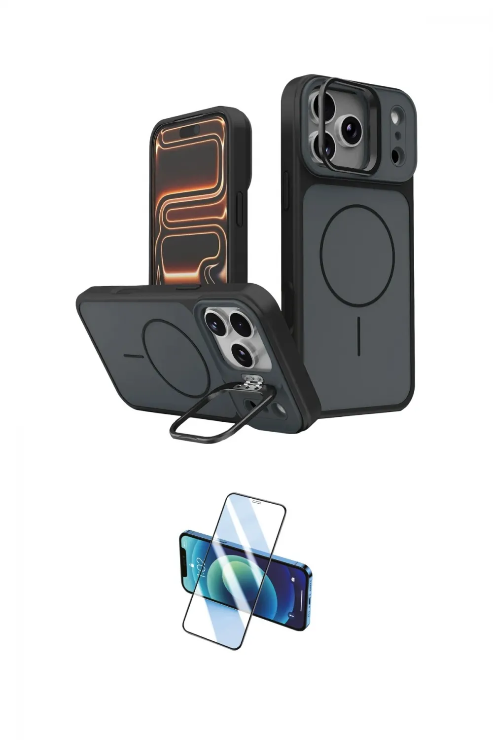 ieg™ iPhone 17 Pro Max Kılıf İz Modern Prime - Siyah 3D Antistatik Cam Ekran Koruyucu