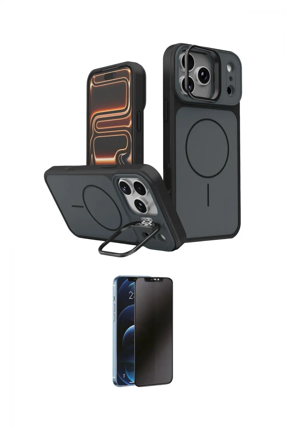 ieg™ iPhone 17 Pro Max Kılıf İz Modern Prime - Siyah 3D Antistatik Hayalet Cam Ekran Koruyucu