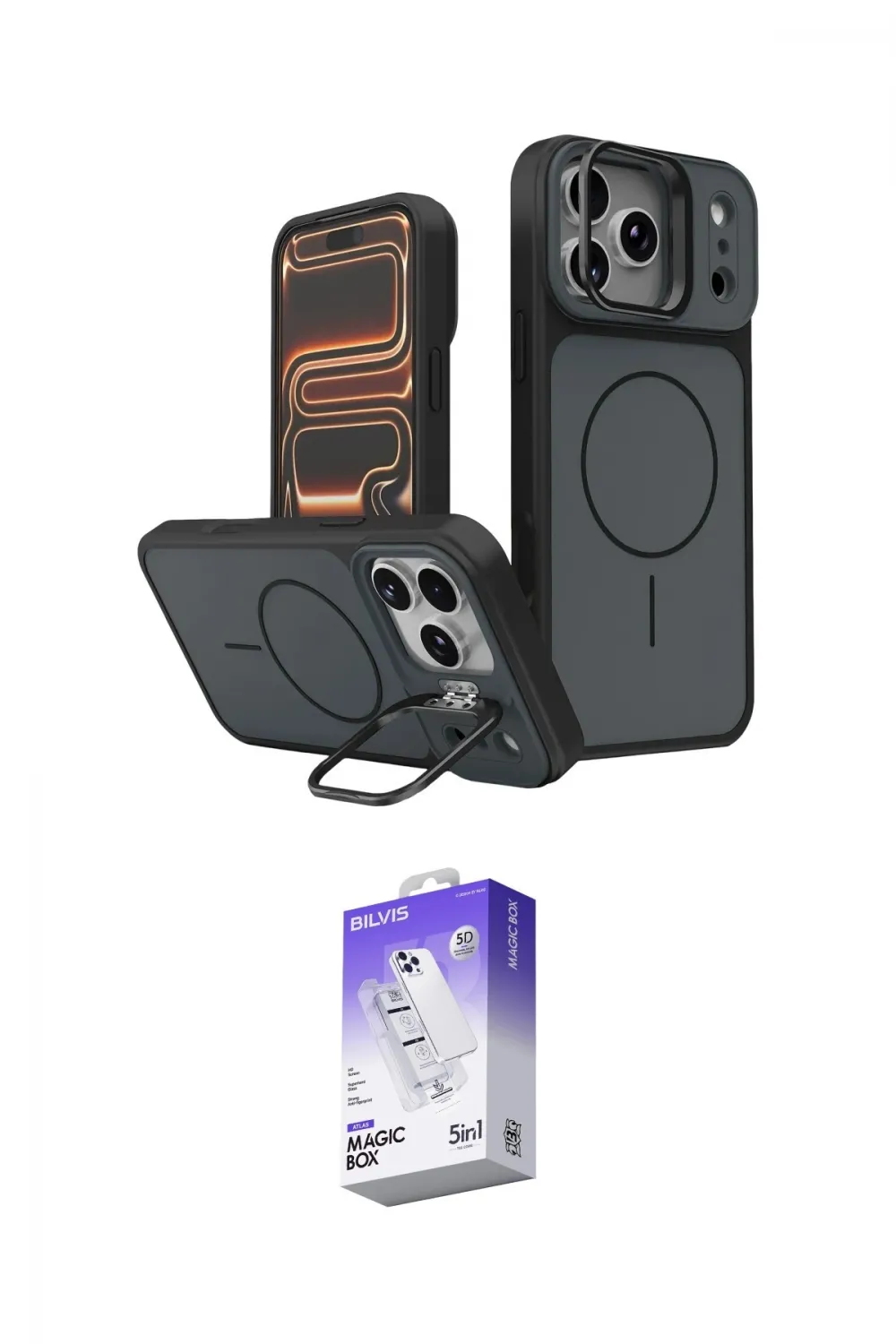 ieg™ iPhone 17 Pro Max Kılıf İz Modern Prime - Siyah Bilvis 5in1 3D Magic Cam Ekran Koruyucu