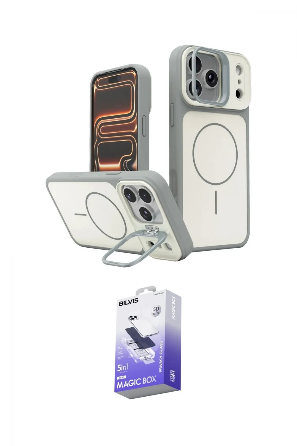 ieg™ iPhone 17 Pro Max Kılıf İz Modern Prime - Siyah Bilvis 5in1 5D Magic Hayalet Cam Ekran Koruyucu