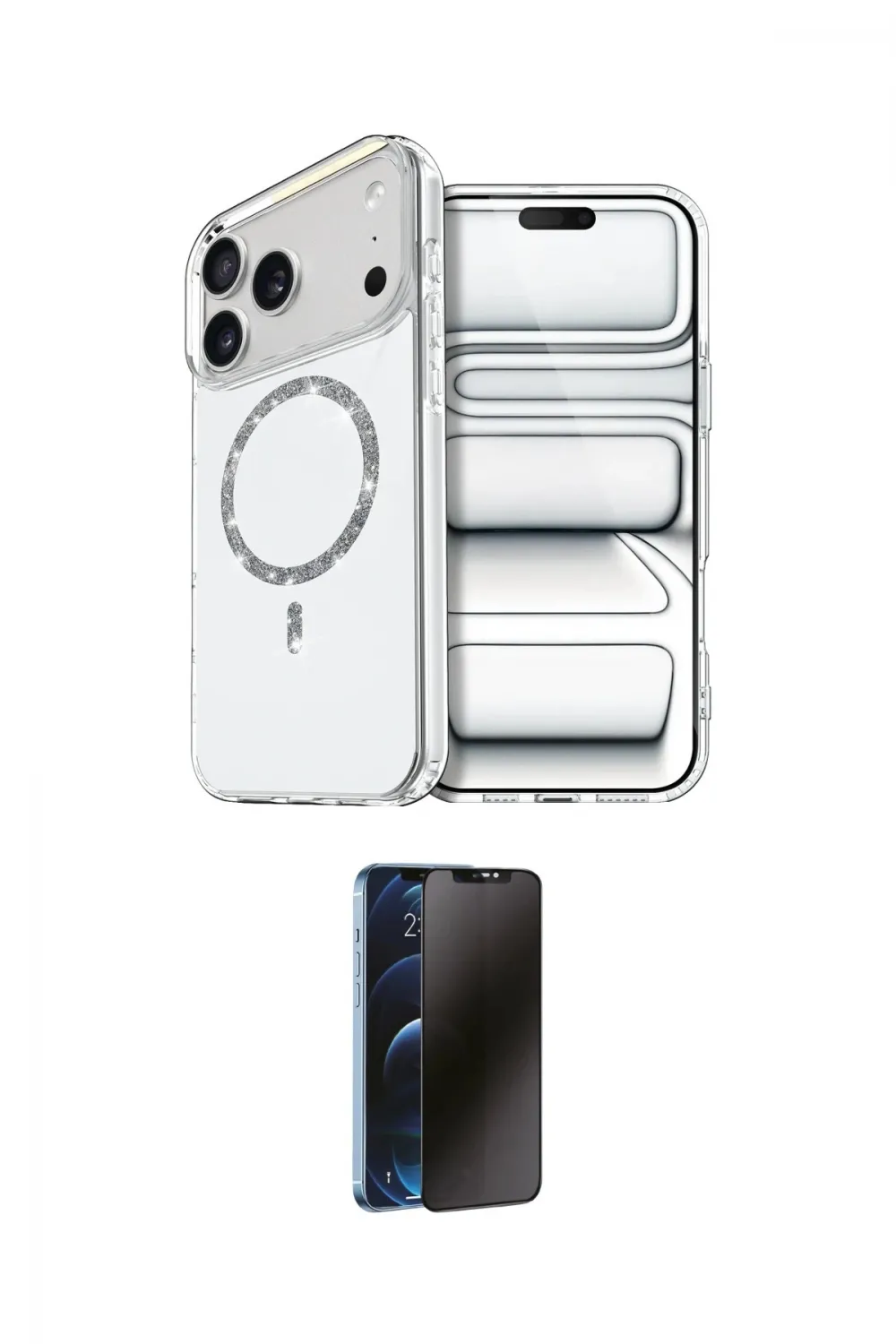 ieg™ iPhone 17 Pro Max Kılıf Kıvılcım Form Prime - Siyah 3D Antistatik Hayalet Cam Ekran Koruyucu