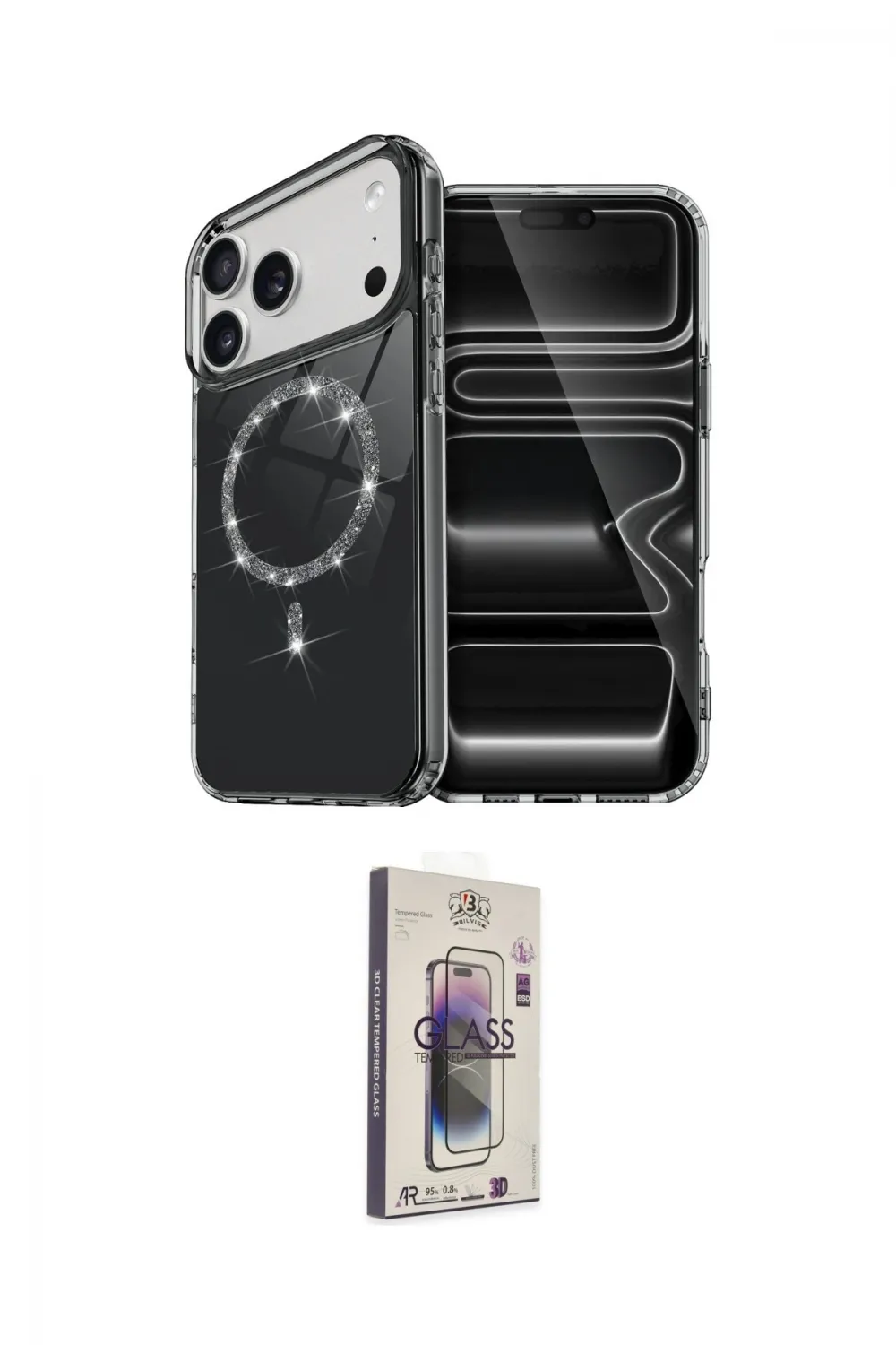ieg™ iPhone 17 Pro Max Kılıf Kıvılcım Form Prime - Siyah Bilvis 3D Cam Ekran Koruyucu
