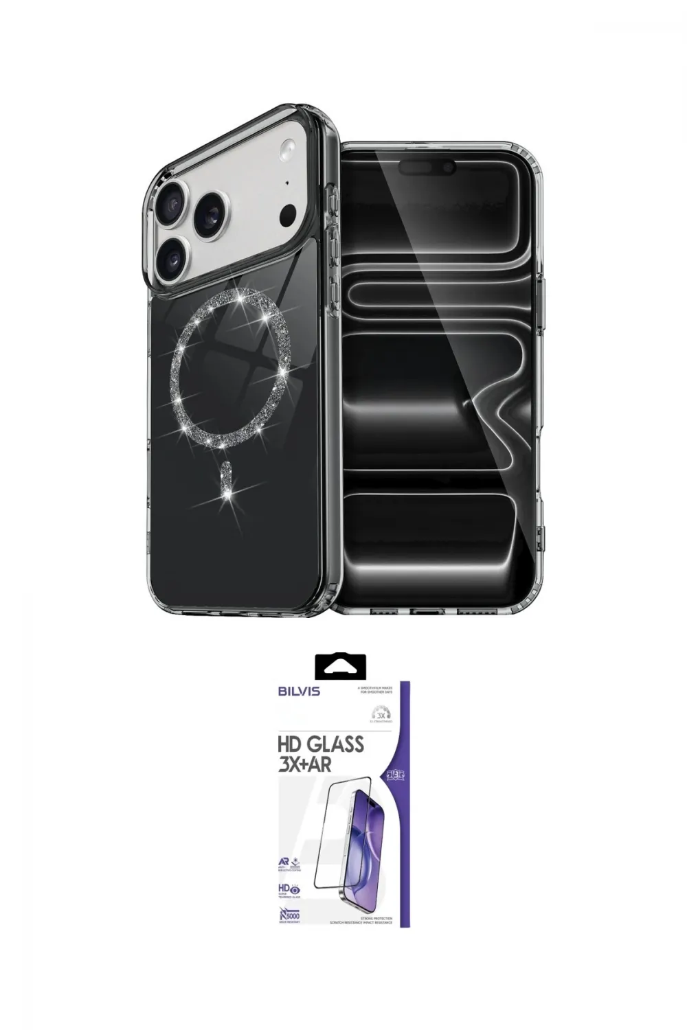 ieg™ iPhone 17 Pro Max Kılıf Kıvılcım Form Prime - Siyah Bilvis 3X AR HD Cam Ekran Koruyucu