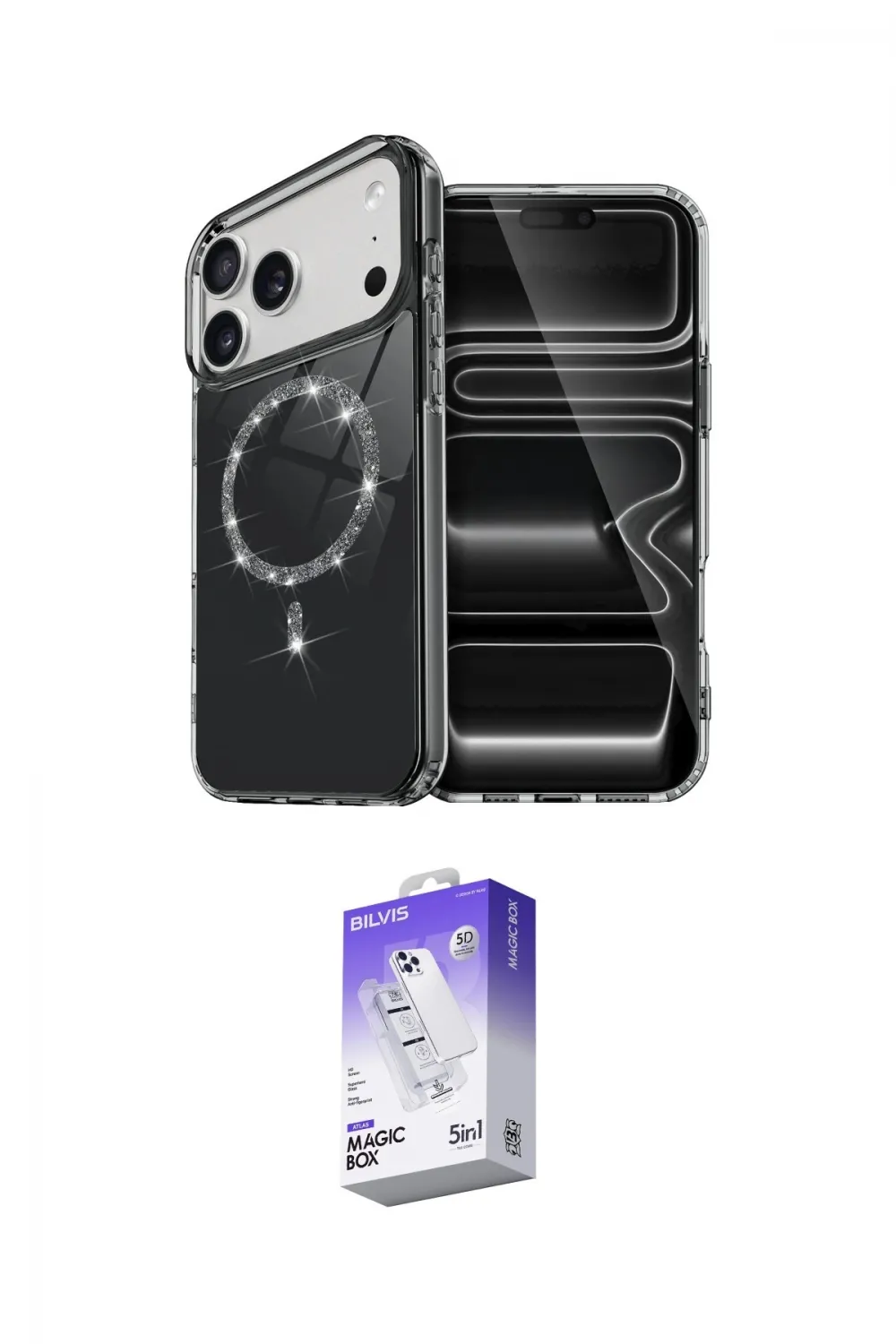 ieg™ iPhone 17 Pro Max Kılıf Kıvılcım Form Prime - Siyah Bilvis 5in1 3D Magic Cam Ekran Koruyucu