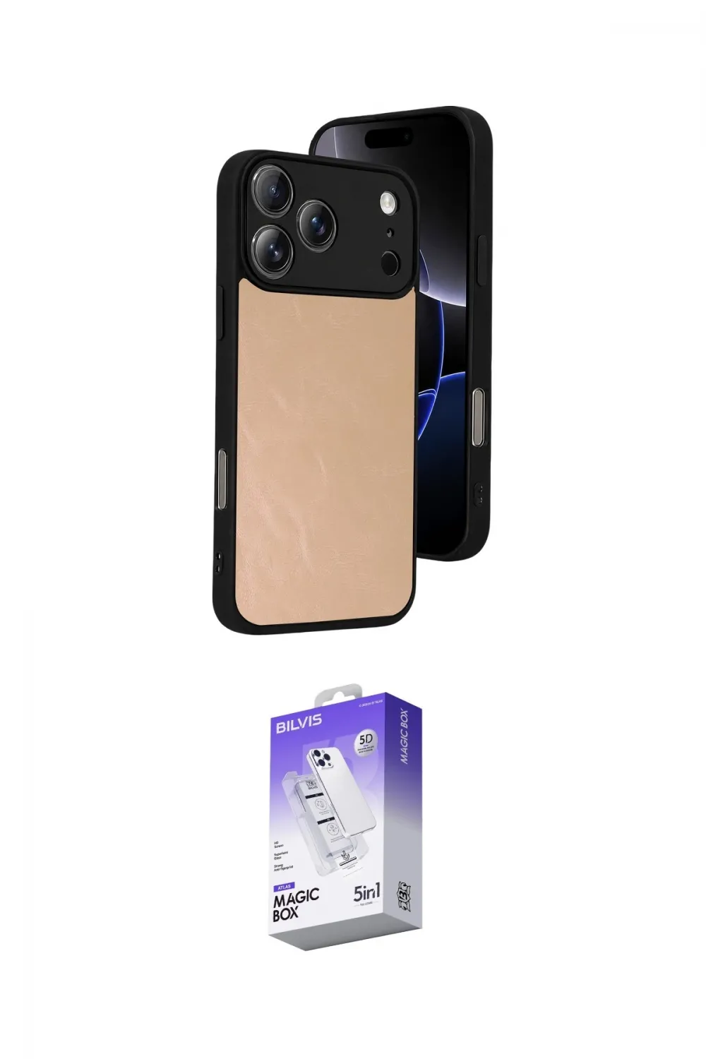 ieg™ iPhone 17 Pro Max Kılıf Kıvılcım Işık Serisi - Siyah Bilvis 5in1 3D Magic Cam Ekran Koruyucu