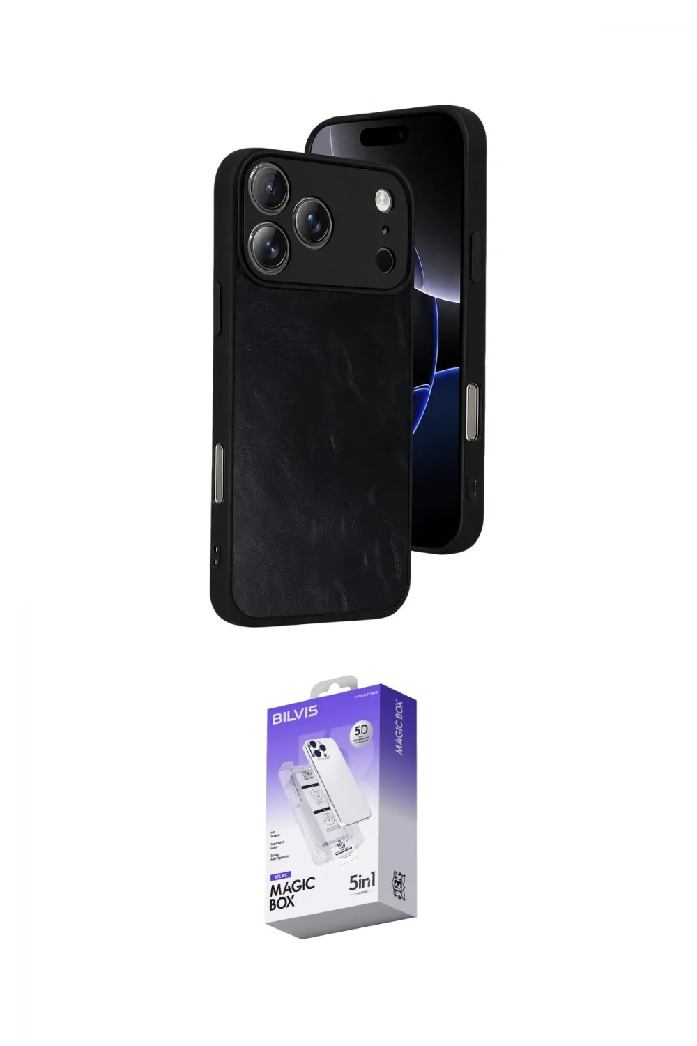 ieg™ iPhone 17 Pro Max Kılıf Kıvılcım Işık Serisi - Siyah Bilvis 5in1 3D Magic Cam Ekran Koruyucu