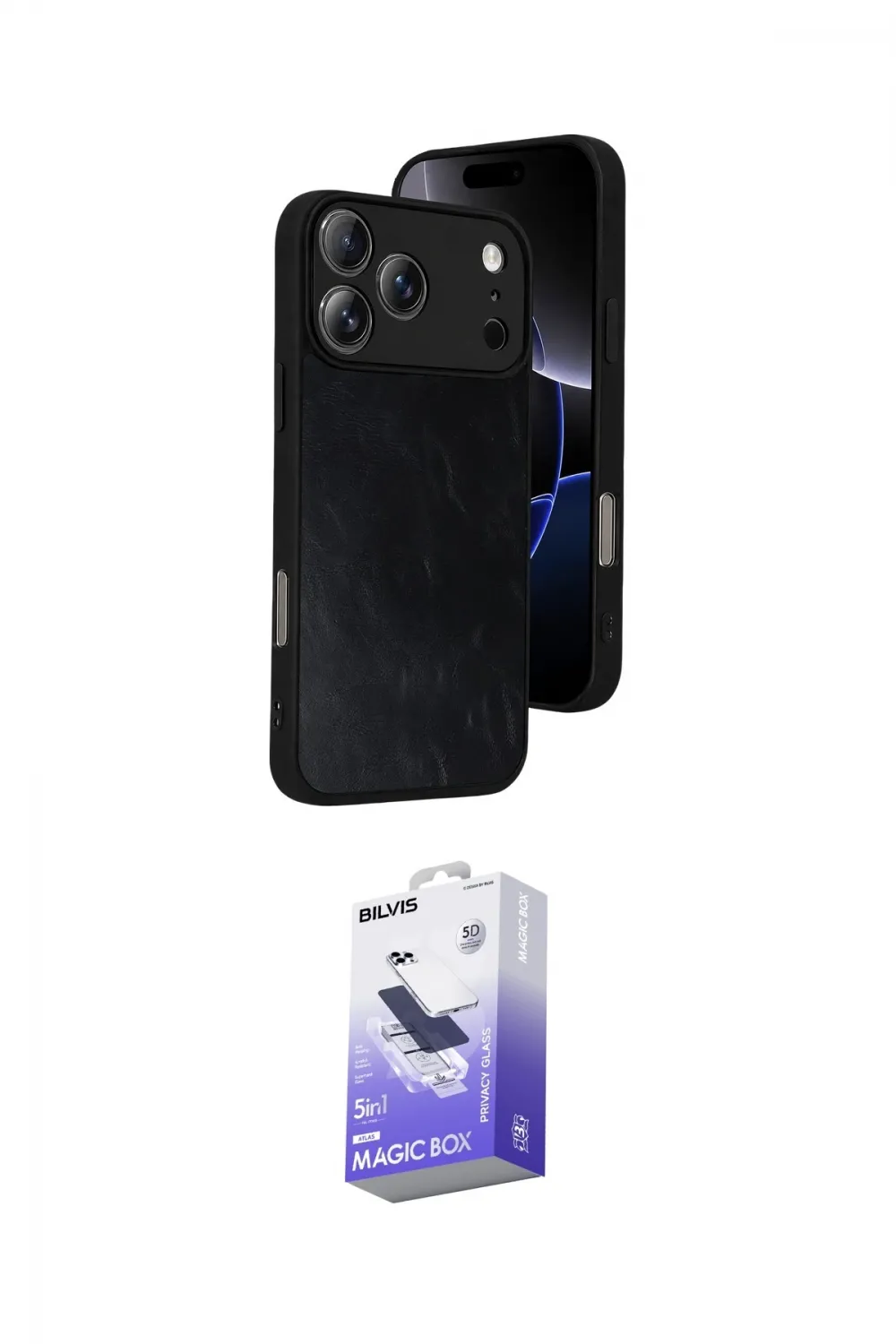 ieg™ iPhone 17 Pro Max Kılıf Kıvılcım Işık Serisi - Siyah Bilvis 5in1 5D Magic Hayalet Cam Ekran Koruyucu