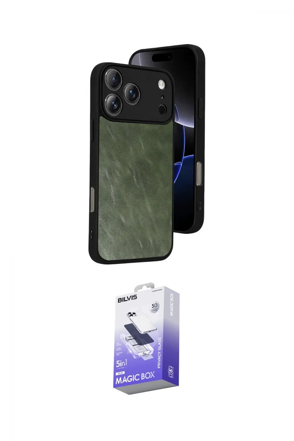 ieg™ iPhone 17 Pro Max Kılıf Kıvılcım Işık Serisi - Siyah Bilvis 5in1 5D Magic Hayalet Cam Ekran Koruyucu