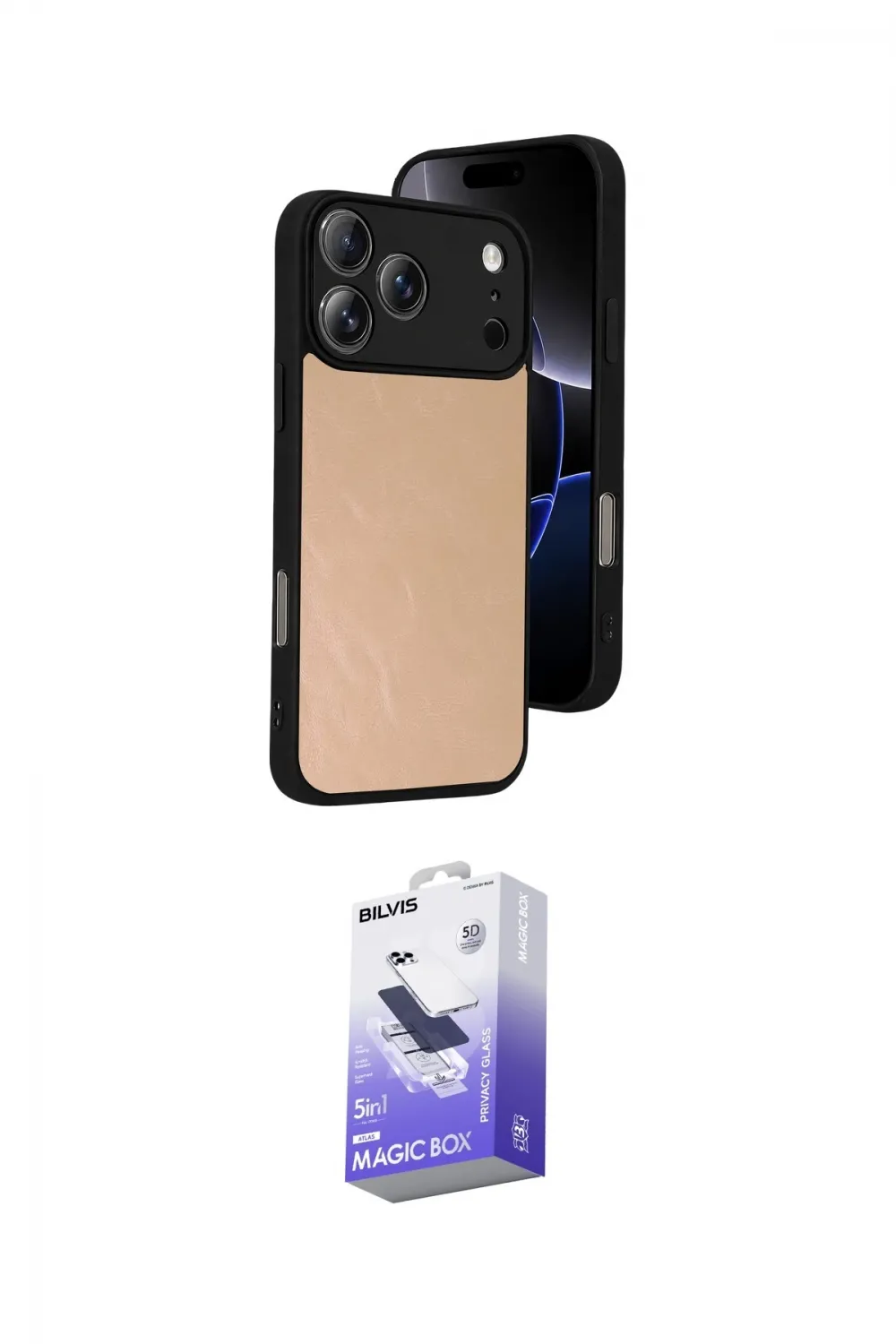 ieg™ iPhone 17 Pro Max Kılıf Kıvılcım Işık Serisi - Siyah Bilvis 5in1 5D Magic Hayalet Cam Ekran Koruyucu